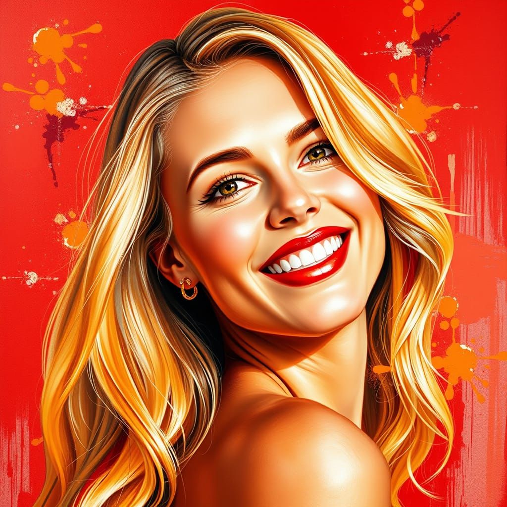 Vibrant Portrait of a Smiling Woman in Warm Colors