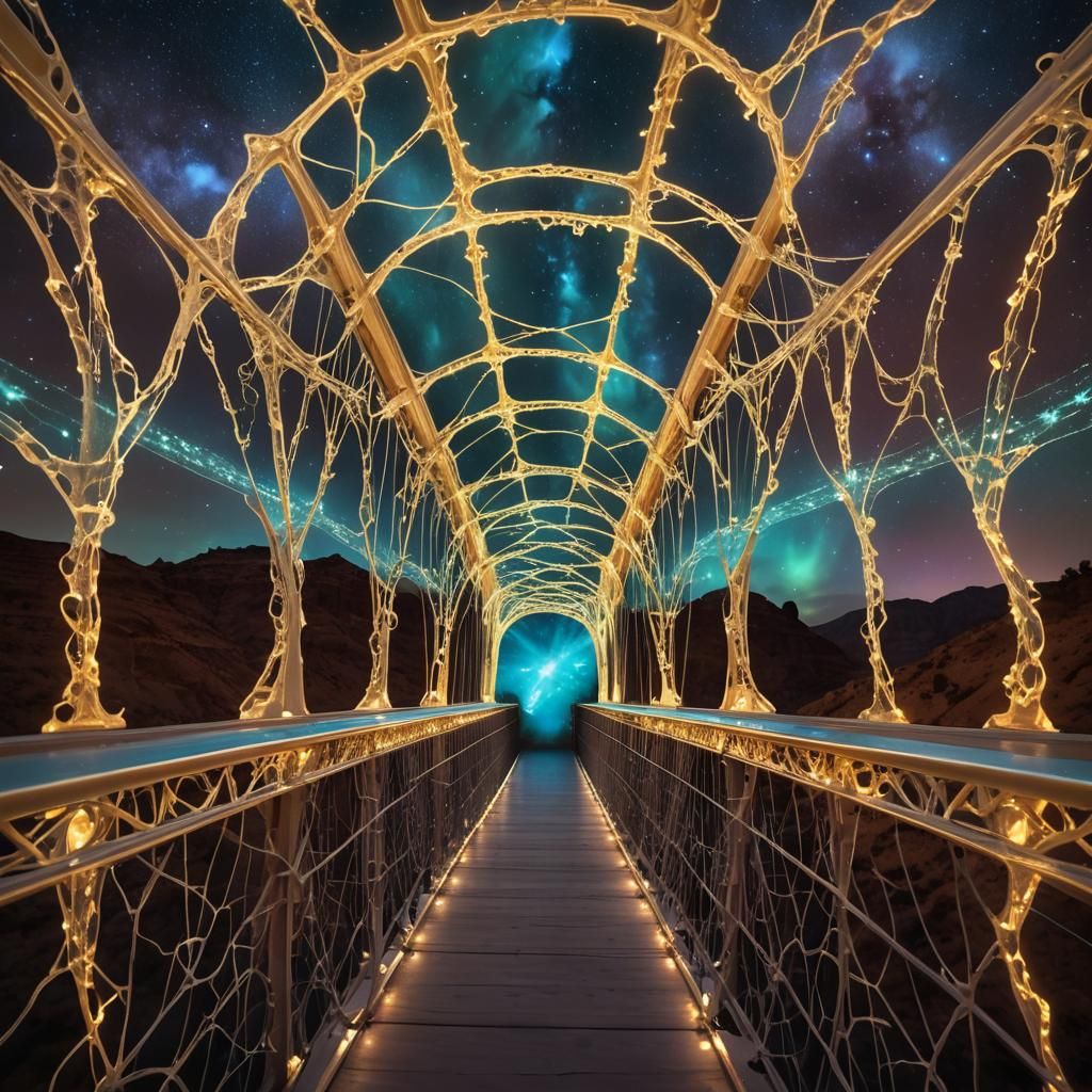 Ethereal Light Bridge with Swirling Galaxies