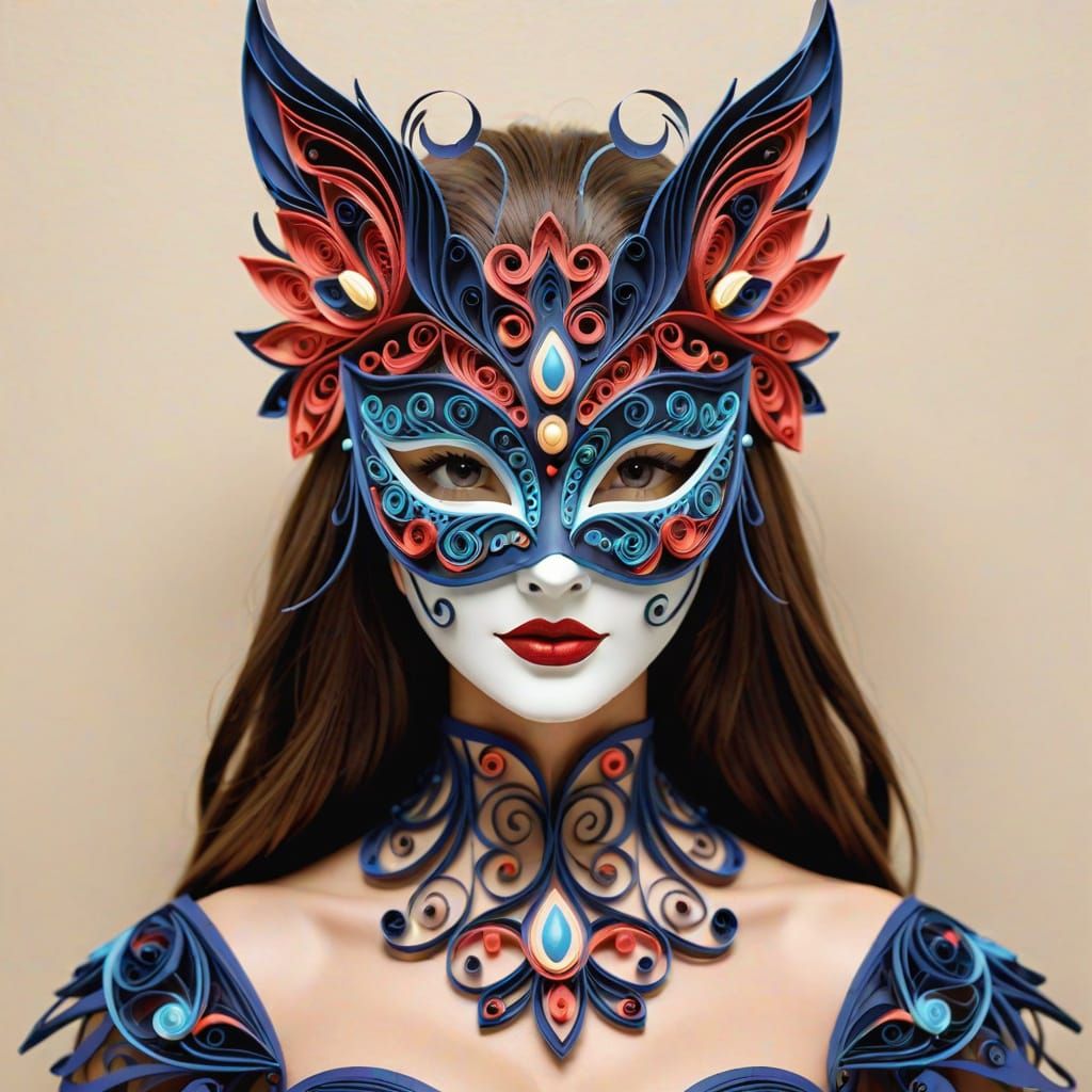 Intricate Paper Quilled Masquerade Mask, Fantasy Art