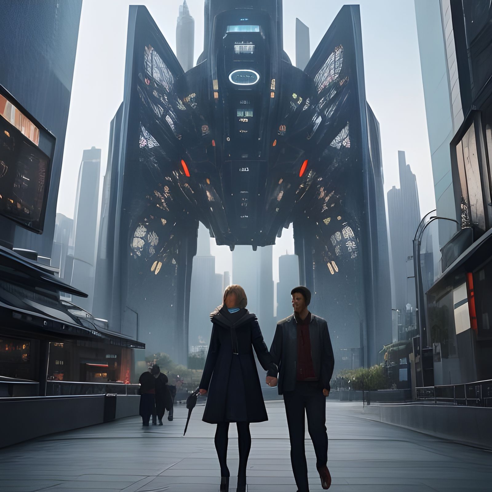 Futuristic Cityscape with Pedestrians
