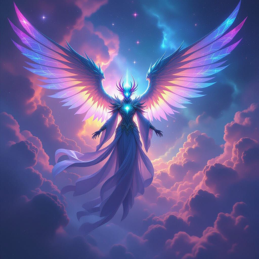 Angel Kaiju Dragon Soaring Through Nebula in Cosmic Art Styl...