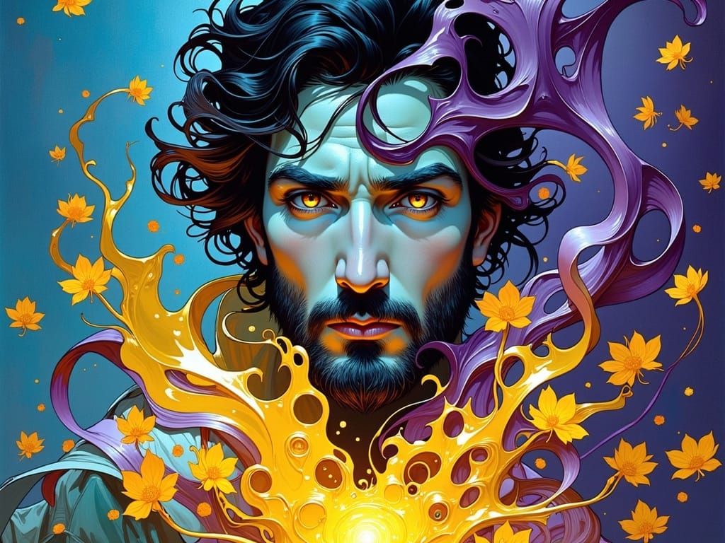 Whimsical Blue-Grey Friendship in a Dreamlike Setting