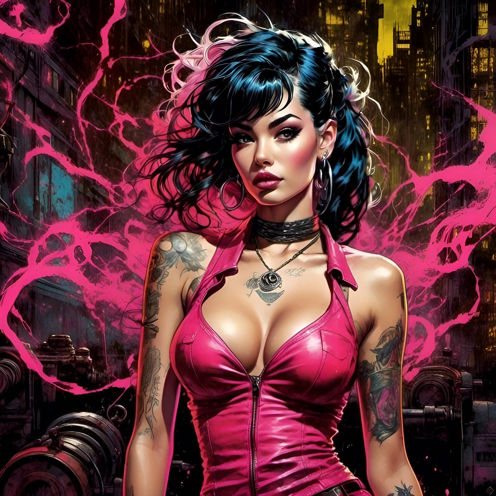 Cyberpunk Rockabilly Pinup in Retro Grunge Style