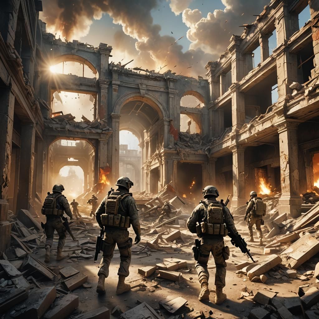 Ethereal Divine Intervention: Soldiers in Ruined Building