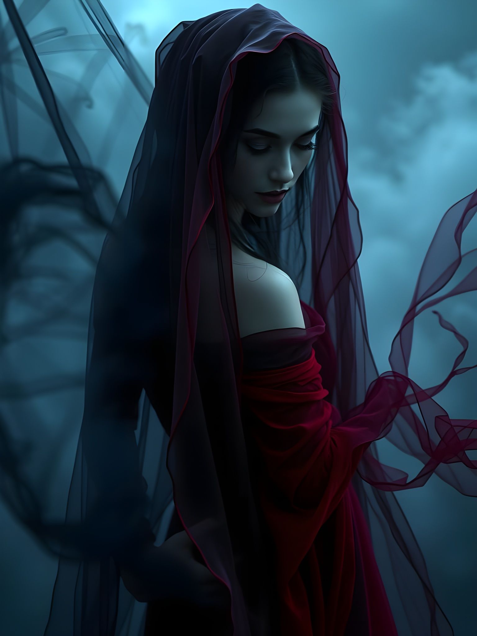 Mystical Goddess Emerge from Cosmic Haze in Dark, Ethereal S...