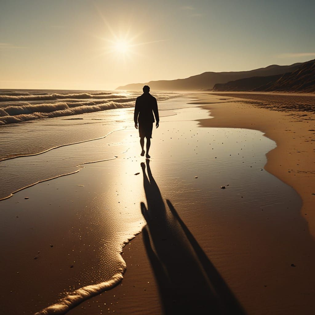 Moody Film Noir: Person on a Beach