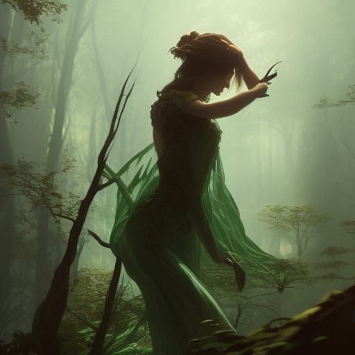 Forest Green Fairy in Dark Fantasy Concept Art