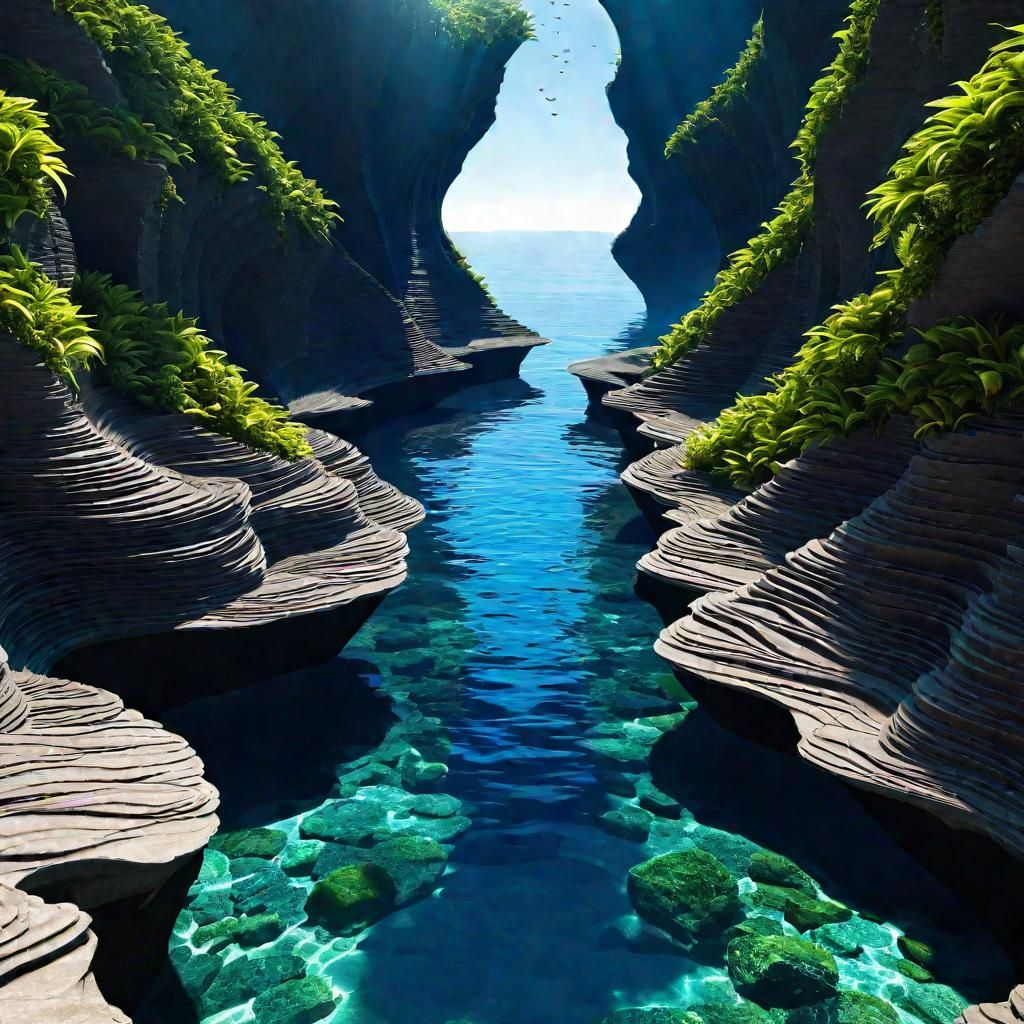 Cyberpunk Space-Fantasy Waterfall in Deep Space