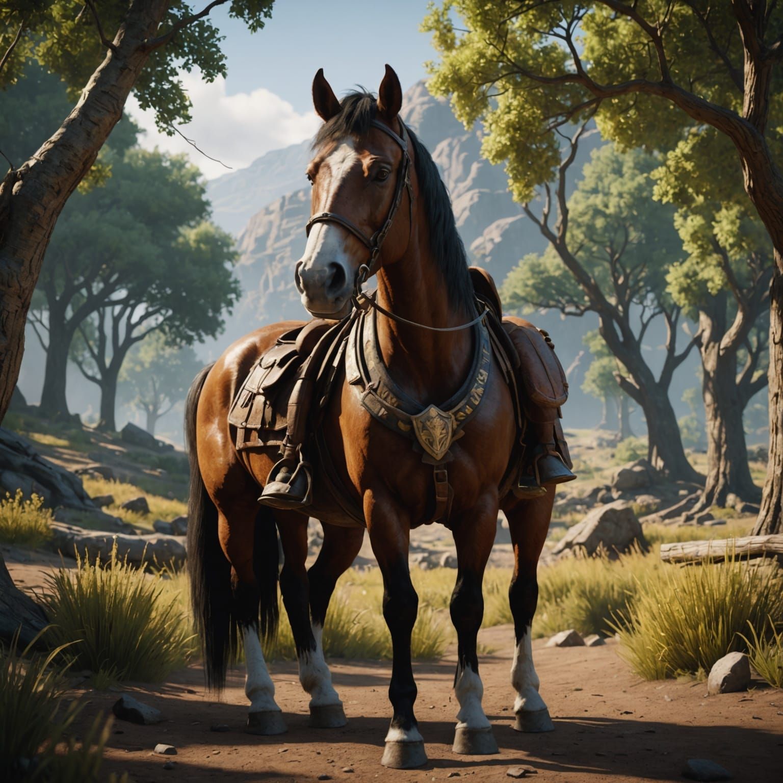 Fiery Horse in Epic 3D Game Cinematic Style