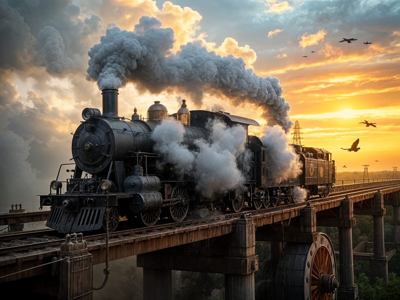 Menacing 1800s Steam Locomotive in Steampunk Style