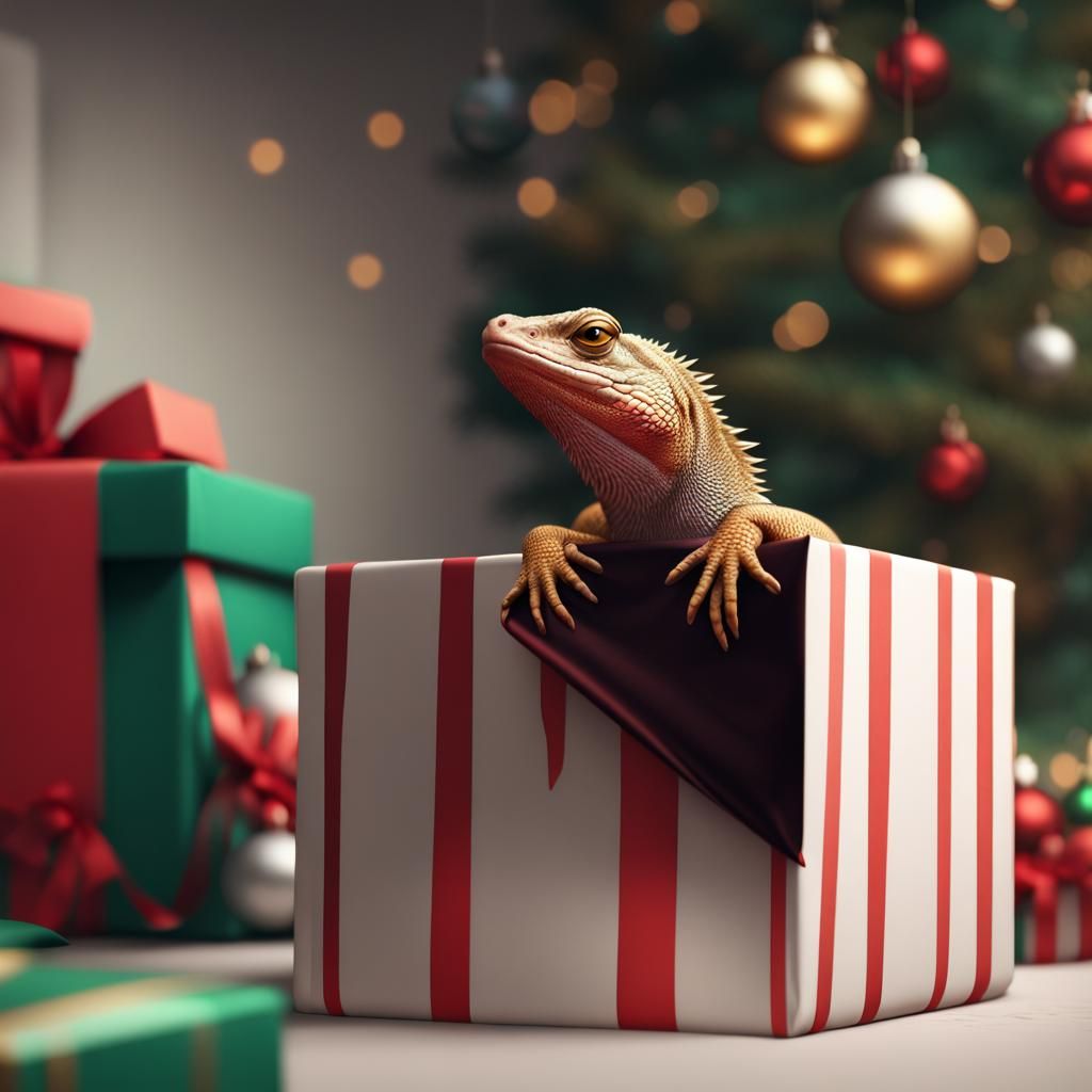 Lizard Emerges from Christmas Present: Fantasy Art