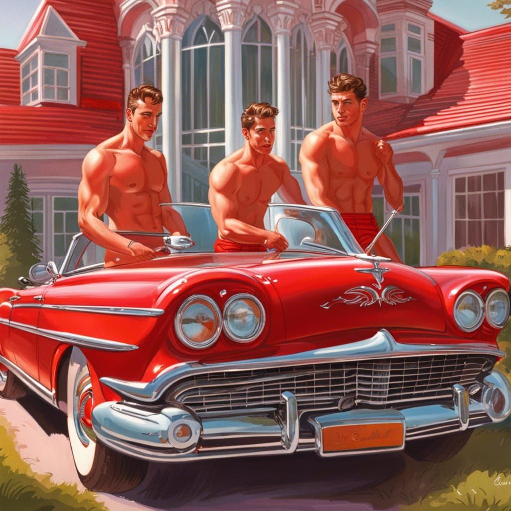 Muscular Men Washing Car at Crystal Mansion