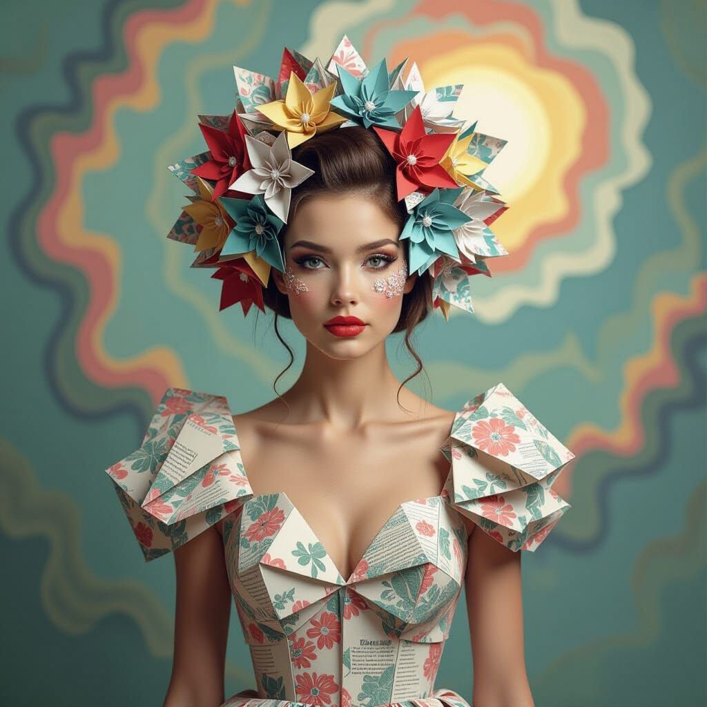 Surreal Paper Collage Woman in Dreamlike Setting