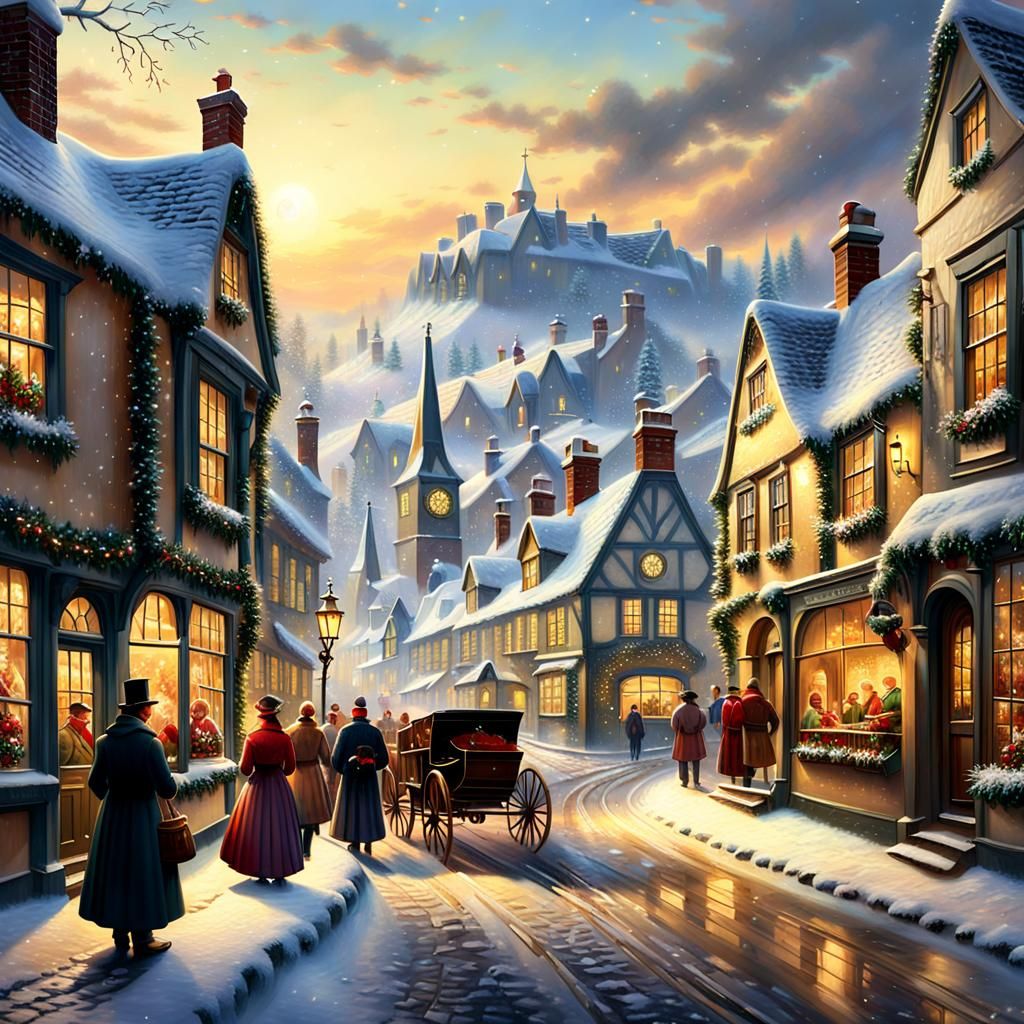 Victorian Christmas Village in Snowy England