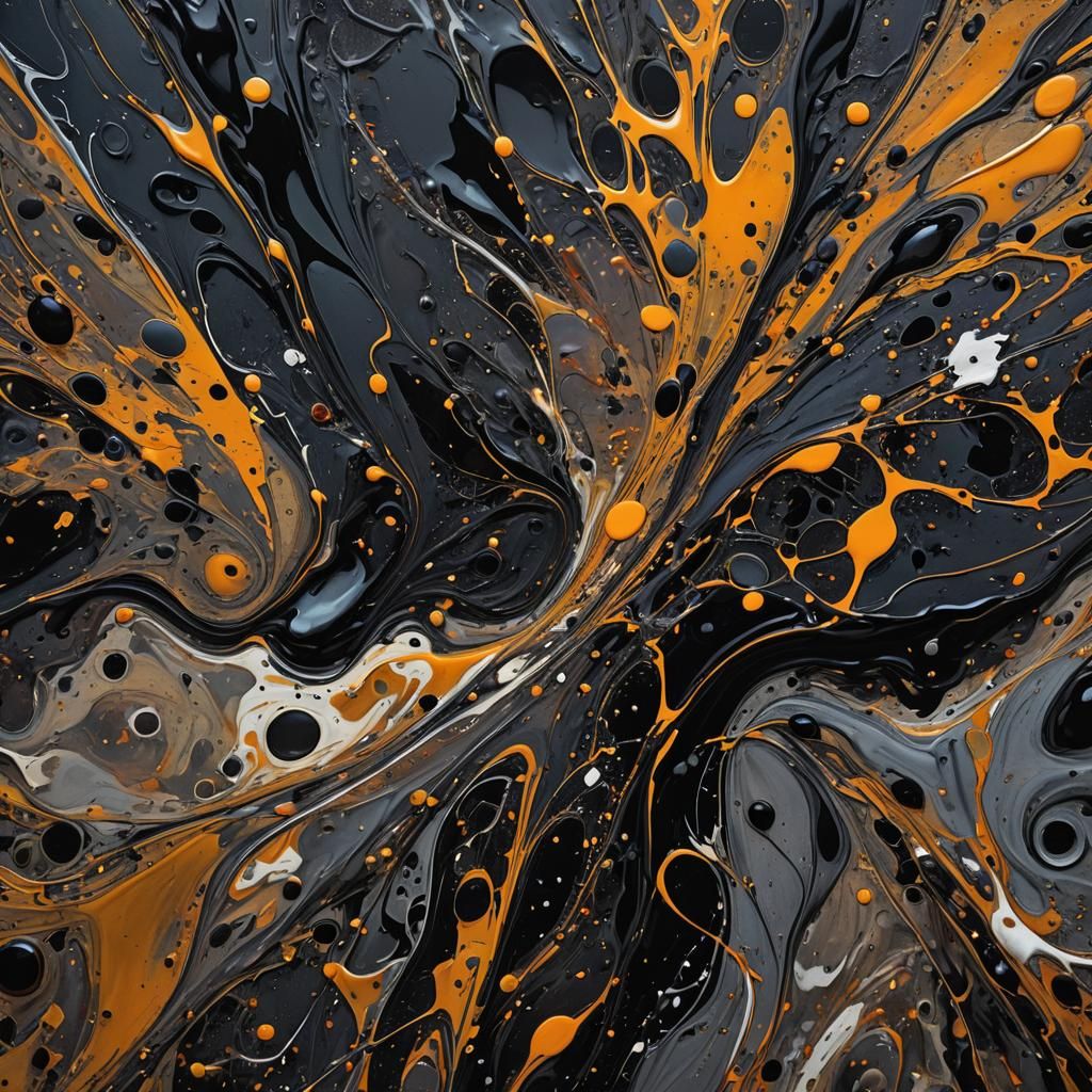 Abstract Expressionism: Dark Liquid Swirl in Macro Photograp...