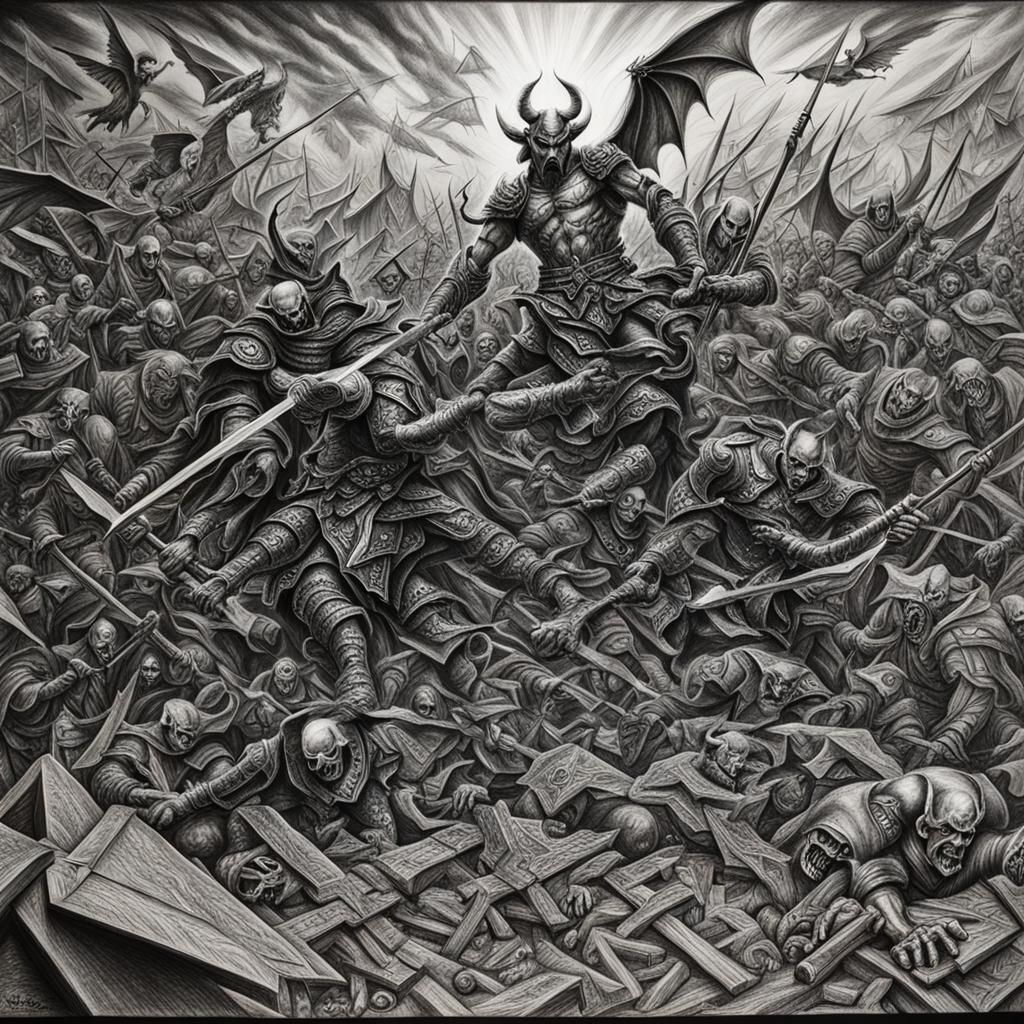 Epic Devil vs Angel War: Charcoal Drawing