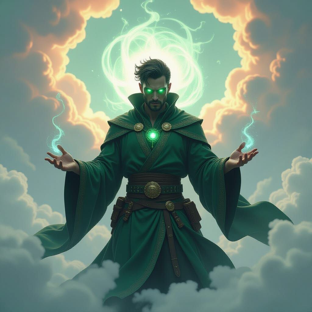 Chromatic Mage Amidst Swirling Magic in Cinematic Style