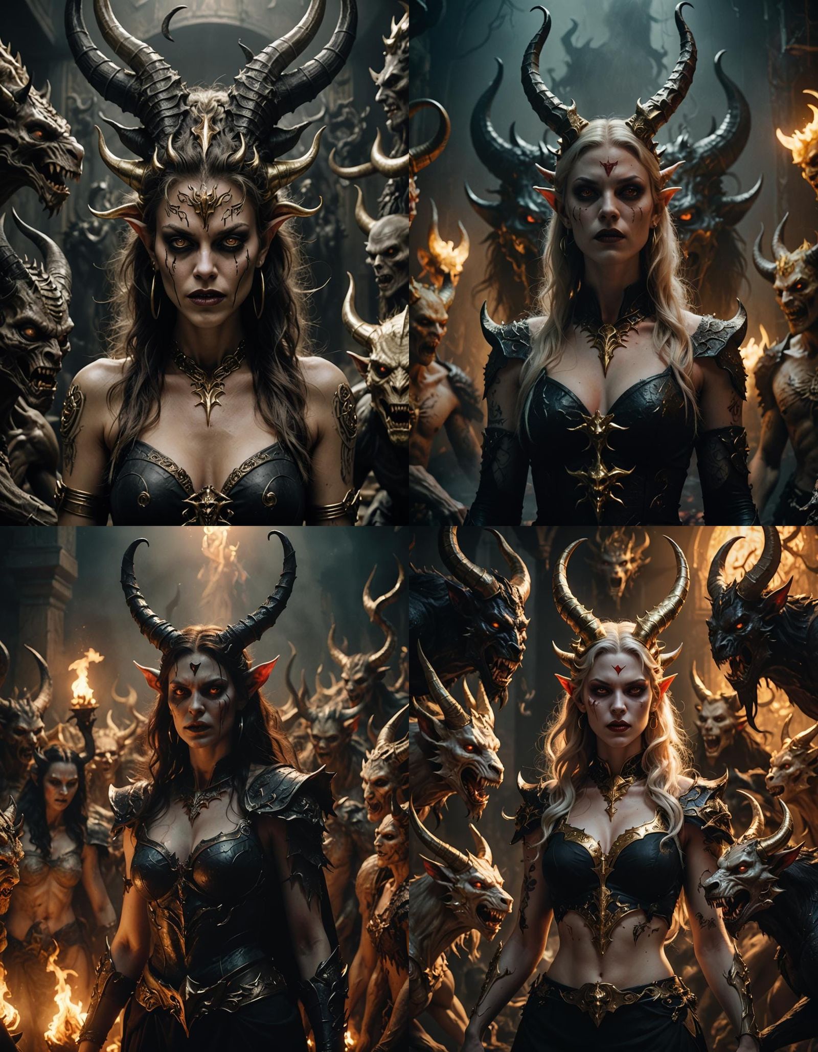 Cinematic Demon with Golden Horns and Magic Tattoos