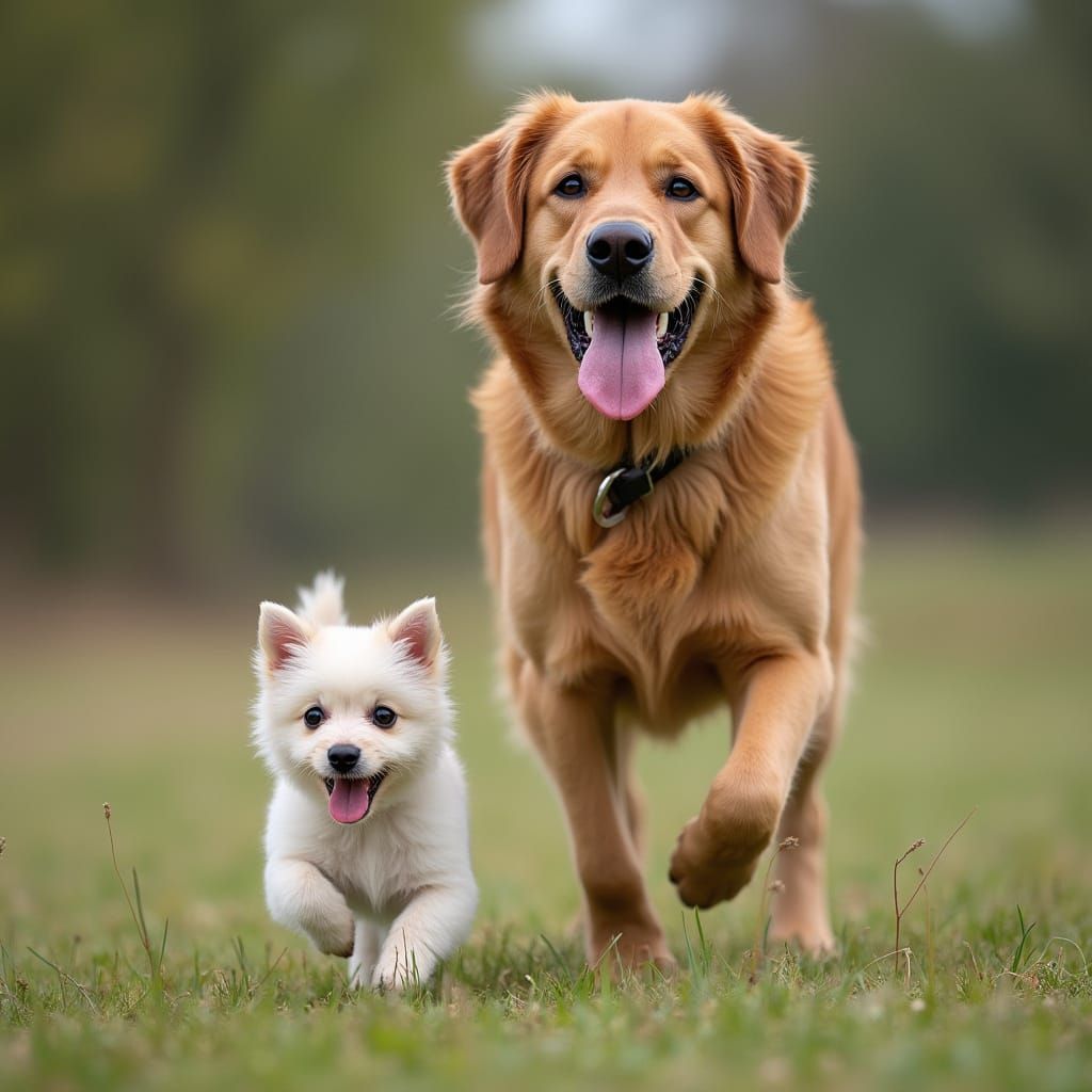 Small Dog Walks Beside Large Dog