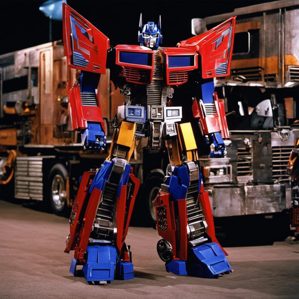 Optimus Prime in 1980s Sci-Fi Action Film Style