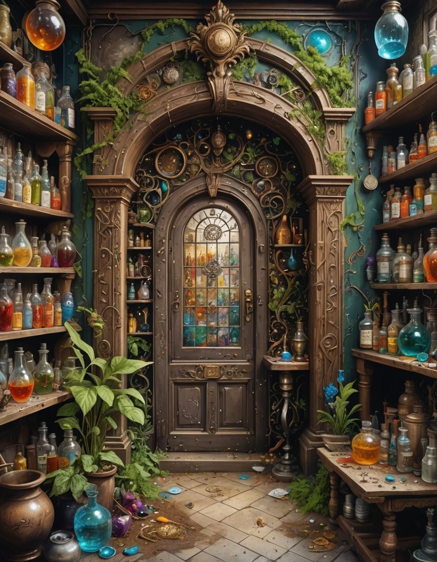 Detailed Herbalist Interior with Alchemy Laboratory