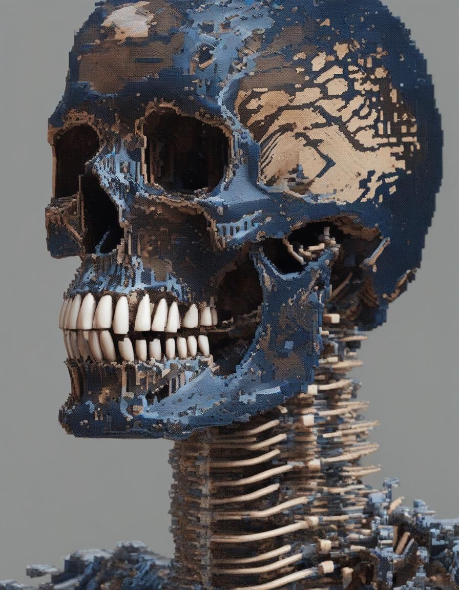 Haunting Portrait: Humanoid with Pixelated Skeleton