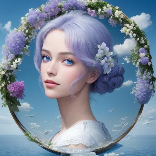 Gilded Reflections of a Blonde Girl with Floral Hair in a Vi...