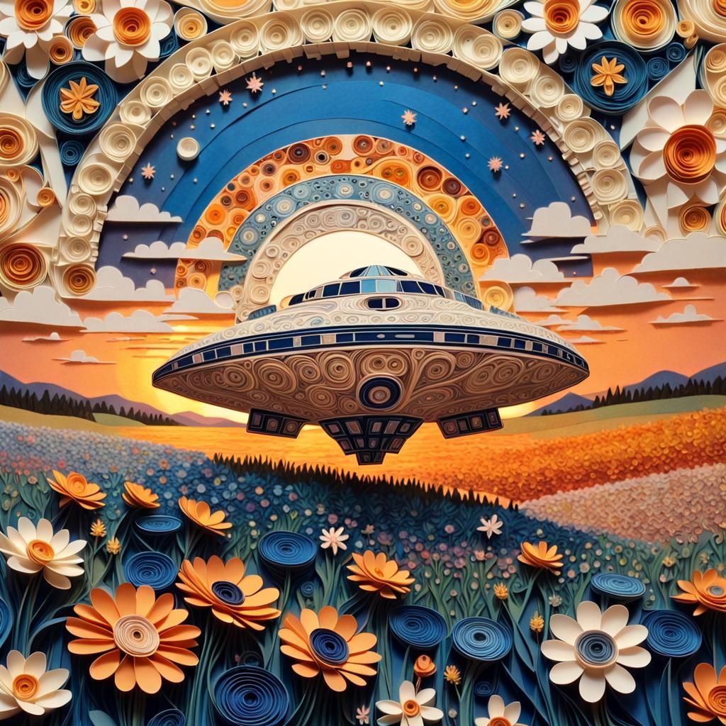 Paper Fractal Spaceship Sunset in Baroque Style