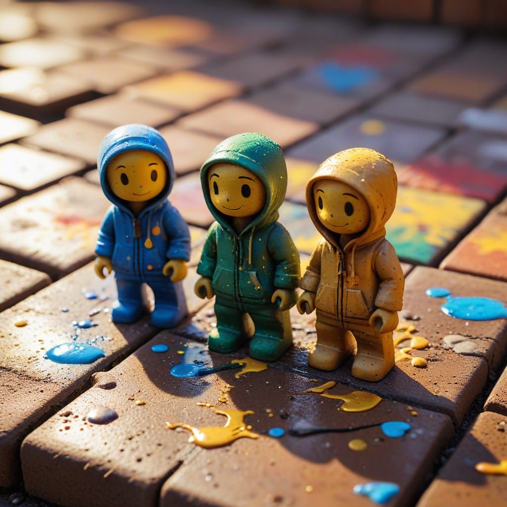 Miniature Clay Figures in Graffiti Art Style