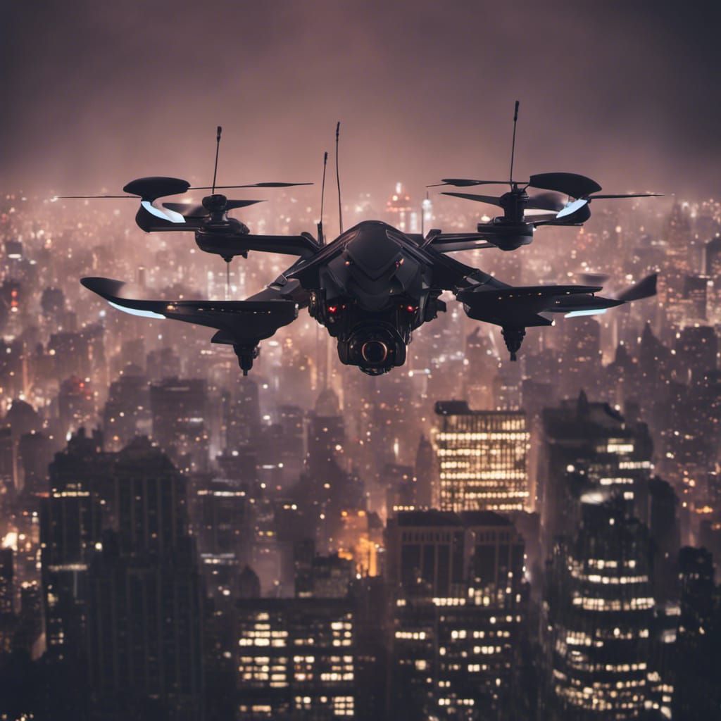 Bat-Like Drone Over Gothic New York in Synthwave Style