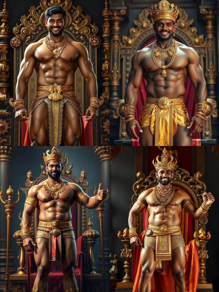 Sri Lankan King in Gold Underwear Poses Proudly