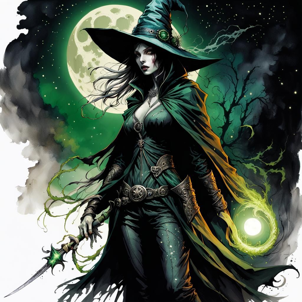 Sinister Assassin Witch with Dripping Poison Daggers