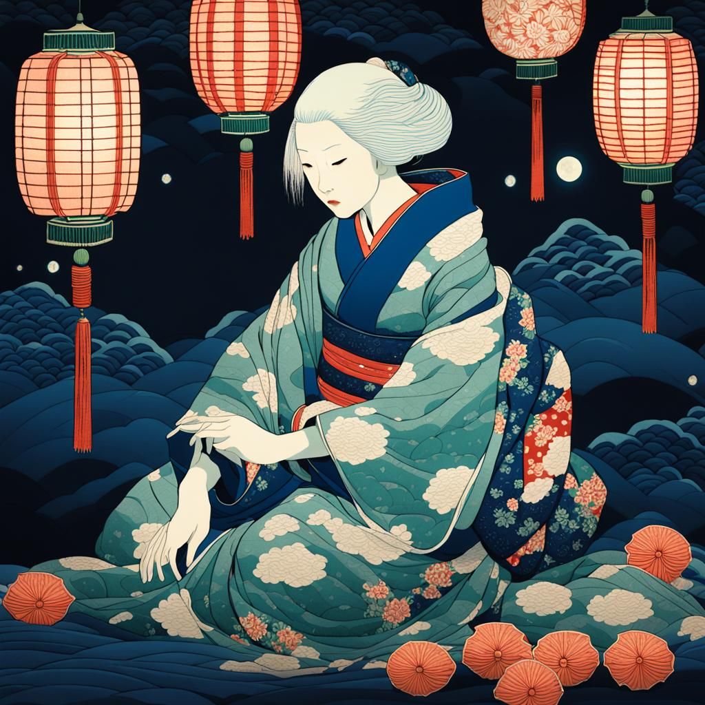 Albino Girl in Dark Ukio-e Lantern Light