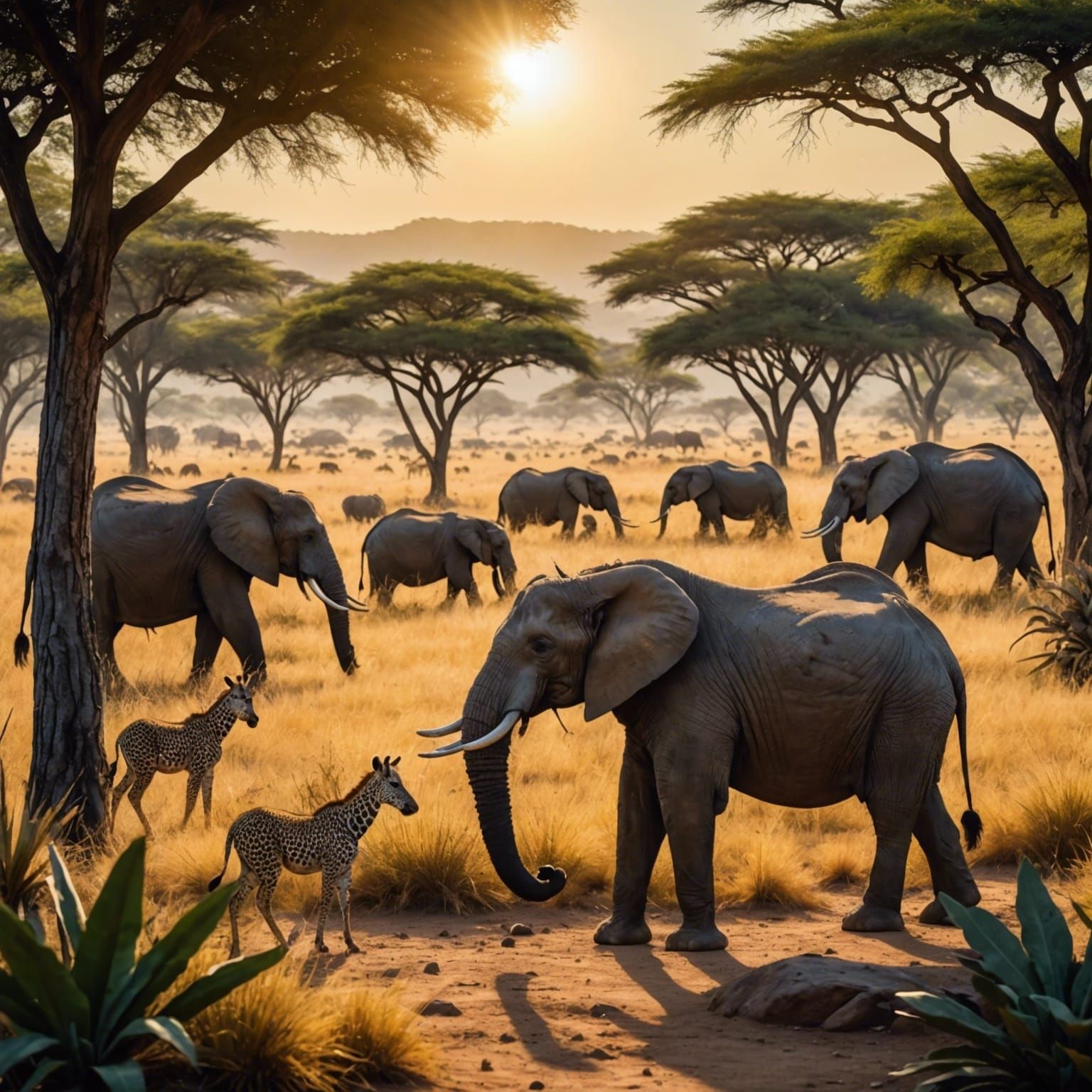 African Safari: Detailed Wildlife in Sunny Landscape