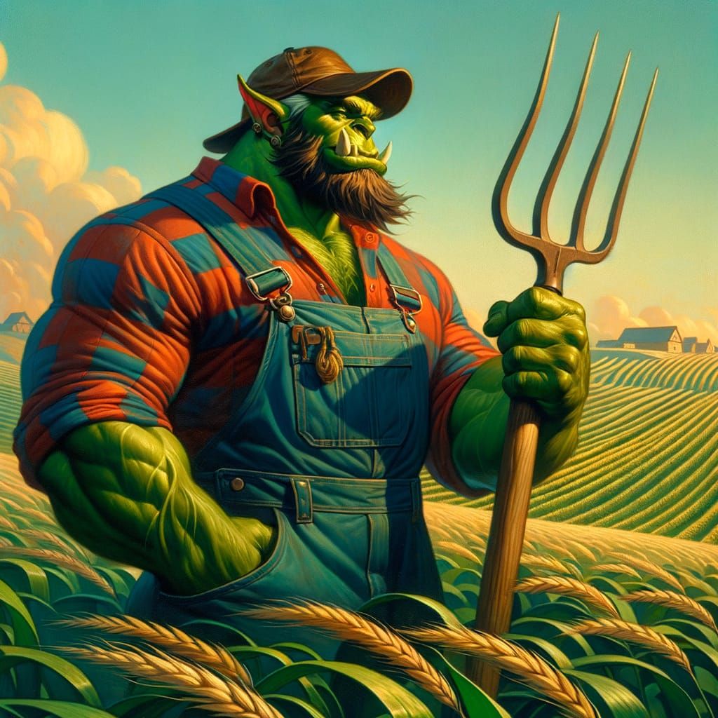 Orc Farmer Proudly Surveys His Vibrant Green Field