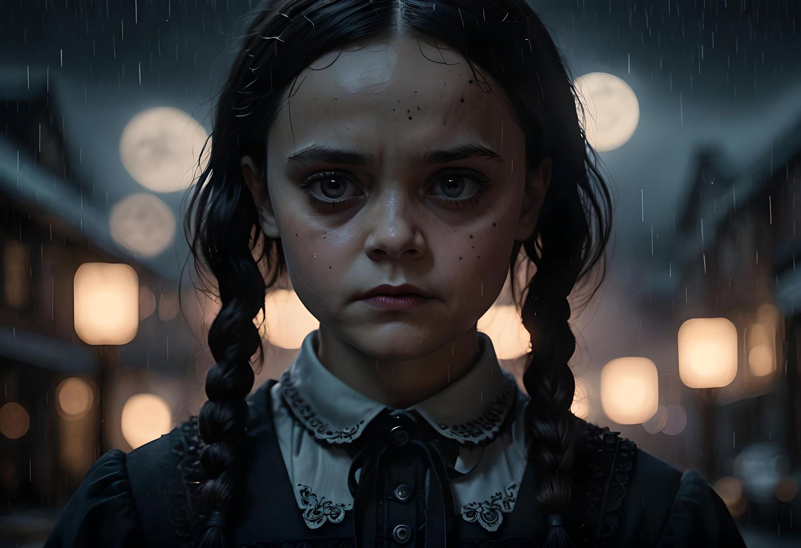 Wednesday Addams in Hyperdetailed Photorealistic Style