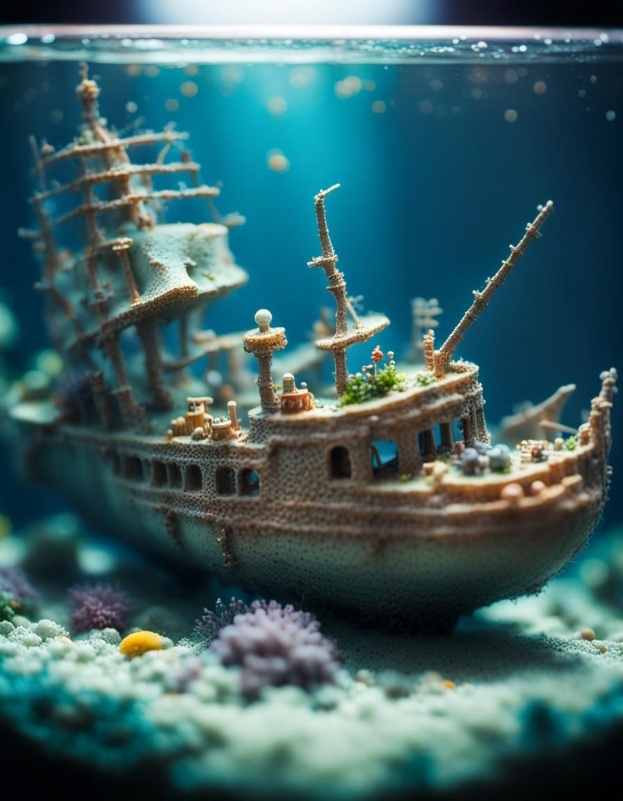 Miniature Sunken Ship in Fish Tank