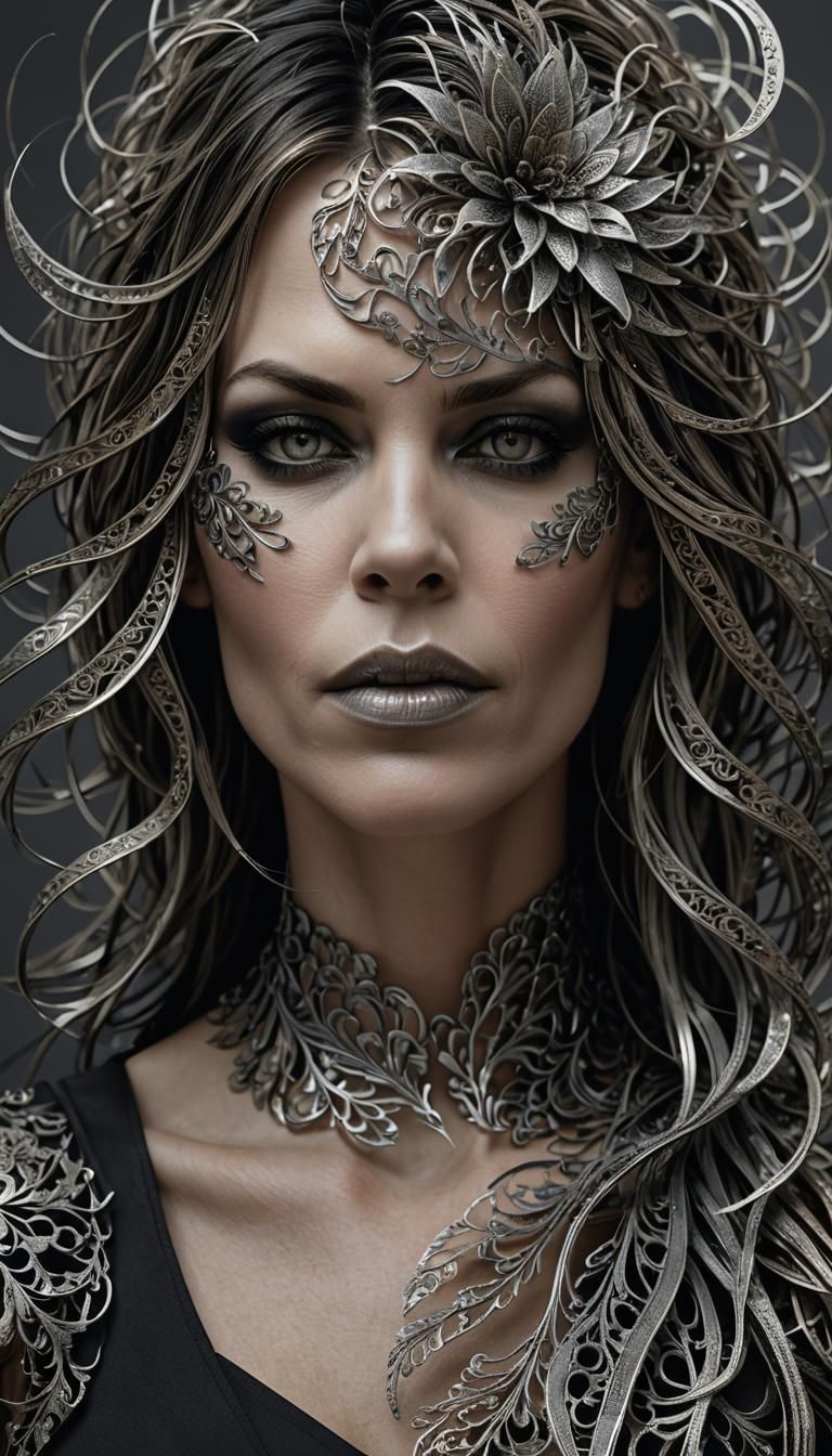Captivating 3D Render Portrait in Metal Filigree