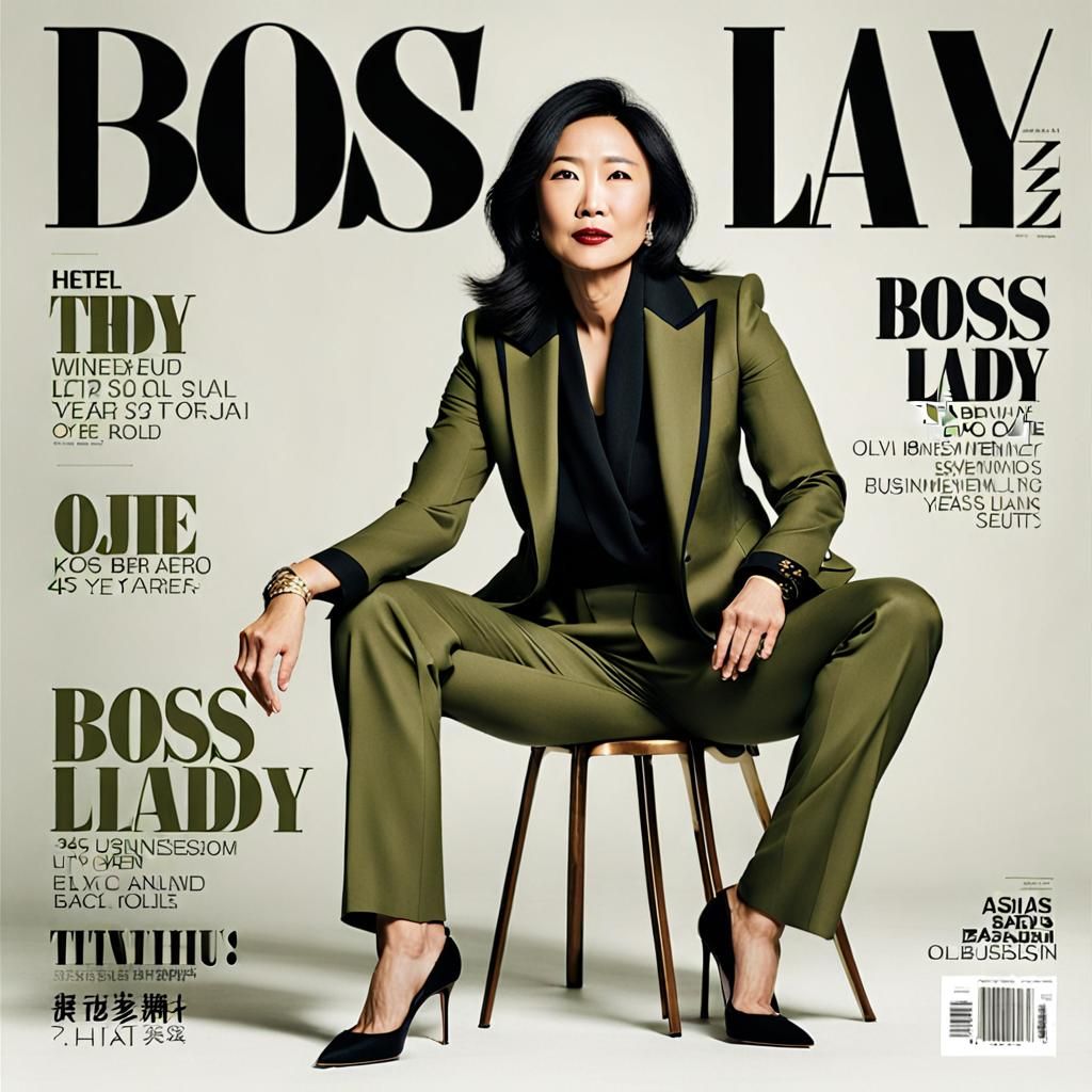 Magazine Cover: Asian Businesswoman in Olive Suit