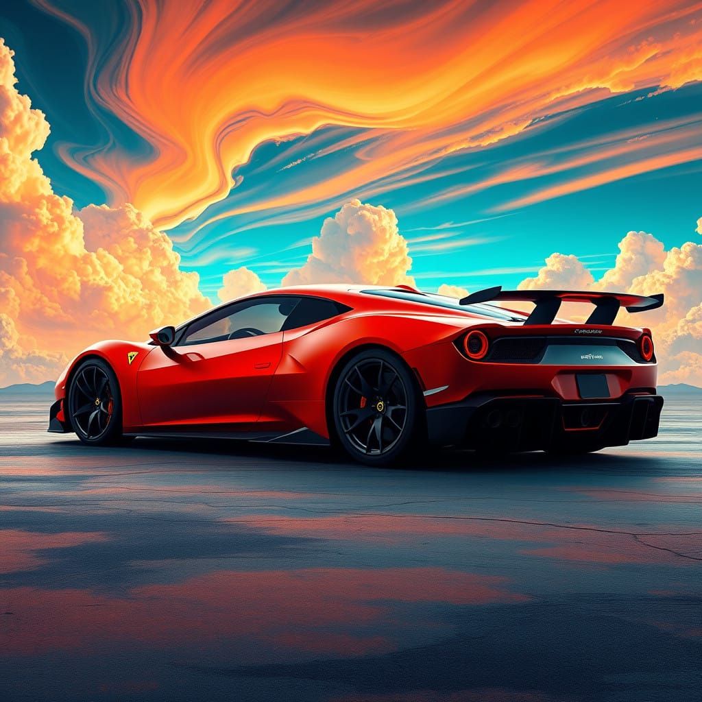 Futuristic Lamborghini Ferrari Fusion in Electric Blue Skies