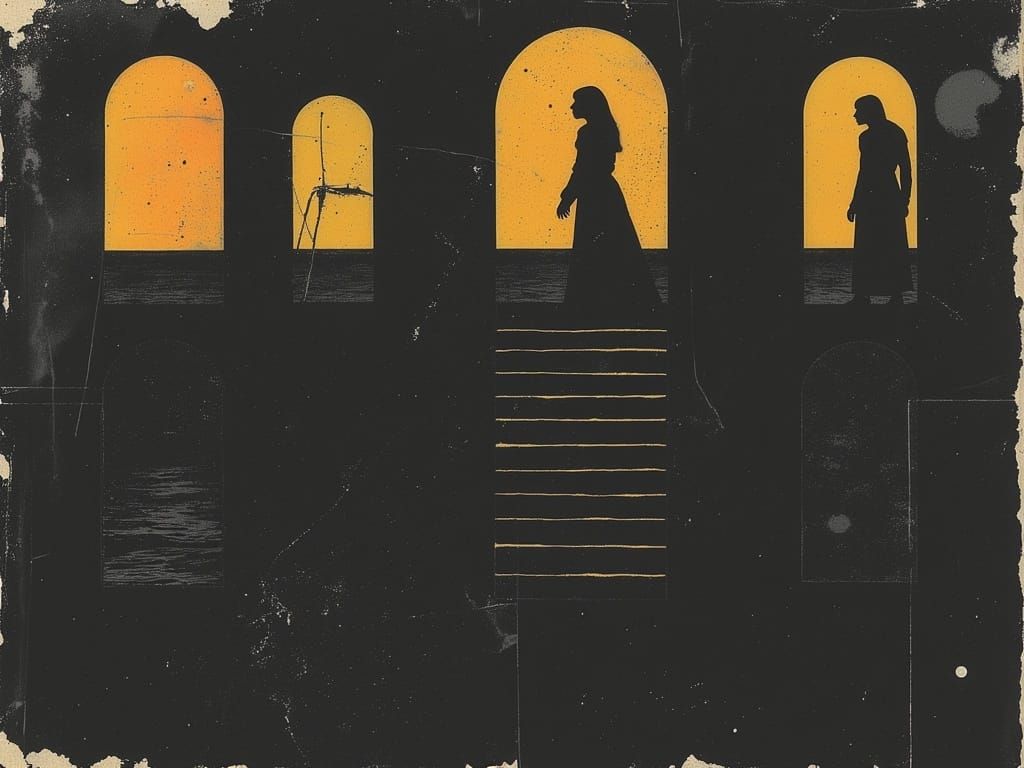 Dystopian Robot City: Stairway to Nowhere in Sunset