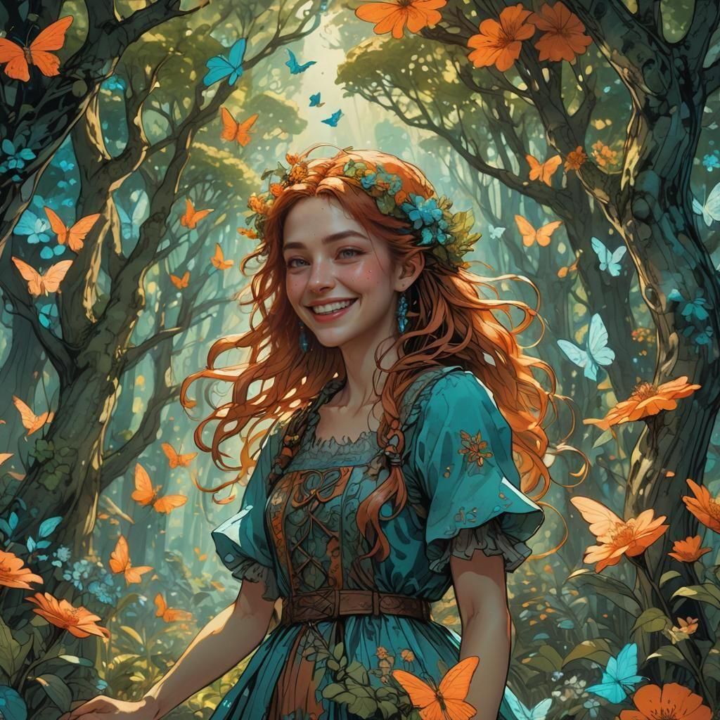 Laughing Girl: Detailed Matte Painting in Deep Color