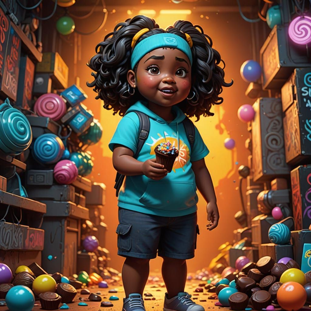 Playful Scene of a Black Teen Enjoying Chocolate in Vibrant...