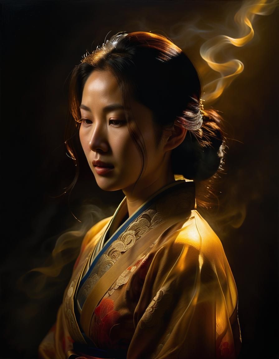 Korean Woman Portrait in Baroque Oil Painting Style