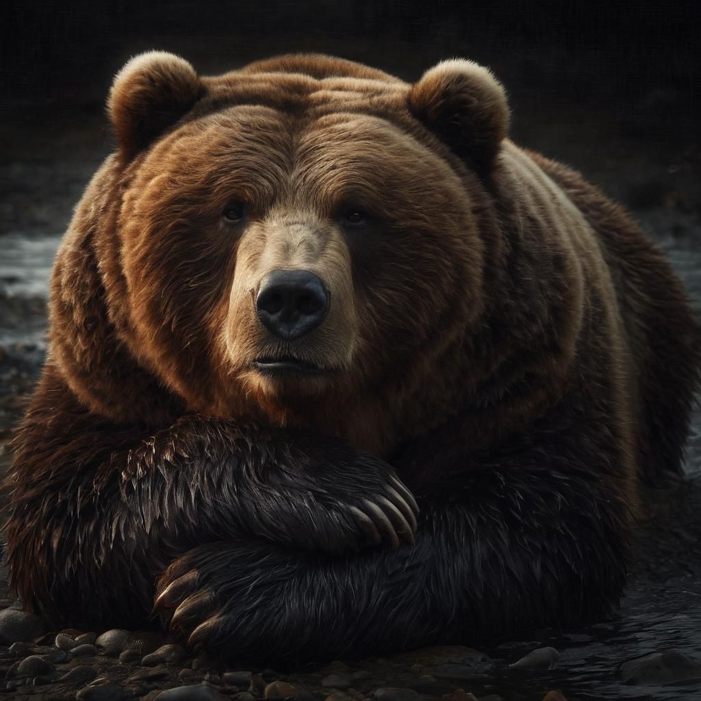 Relaxed Obese Kodiak Bear in Darkness Photograph
