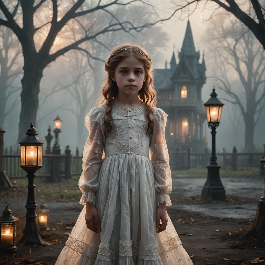 Ethereal Haunted Child in Abandoned Playground