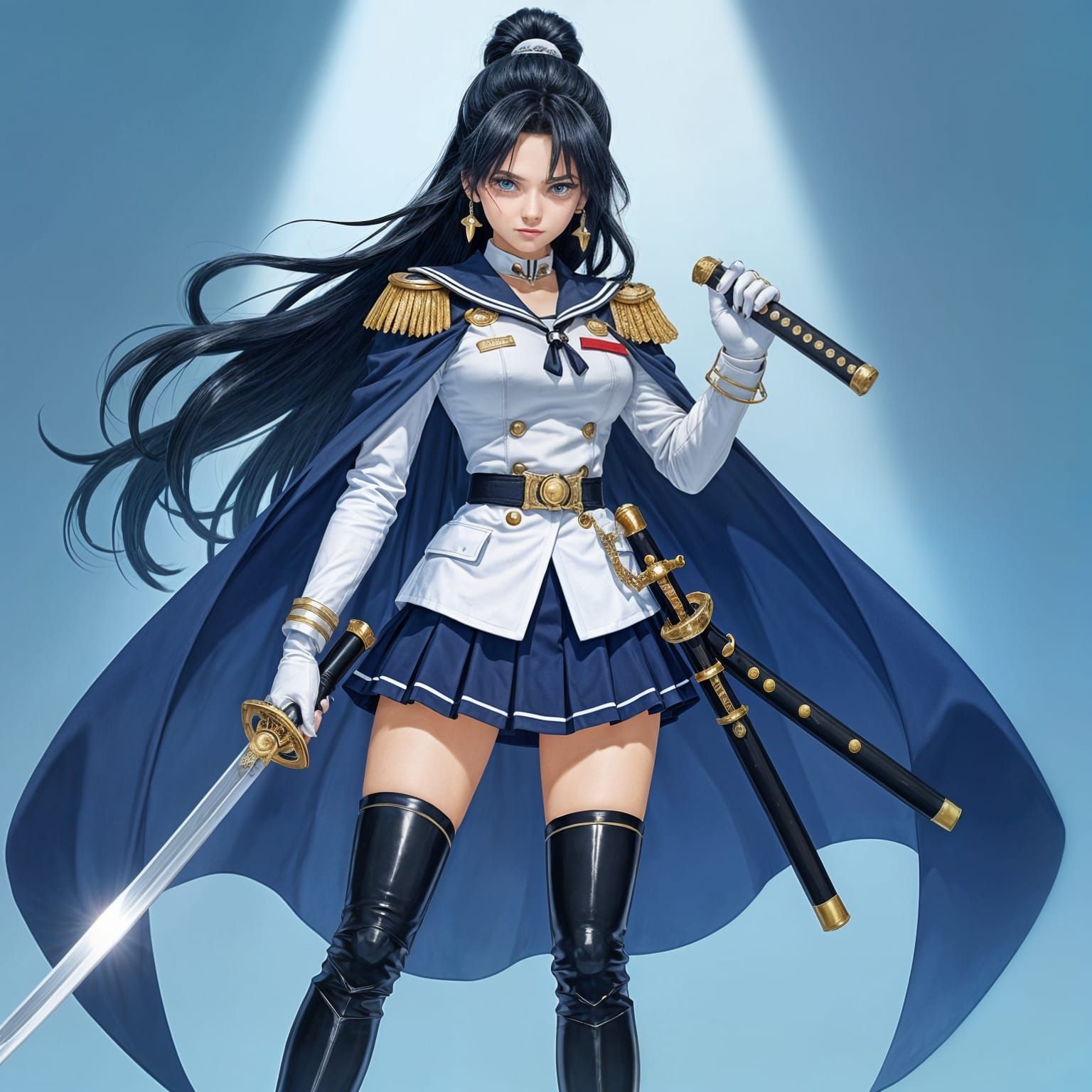 Anime Female Admiral in White Uniform with Sword