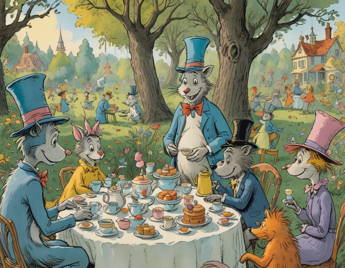 Whimsical Tea Party in Storybook Illustration Style