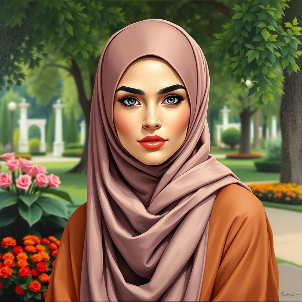 Beautiful Hijabi Woman Portrait in Oil Painting Style