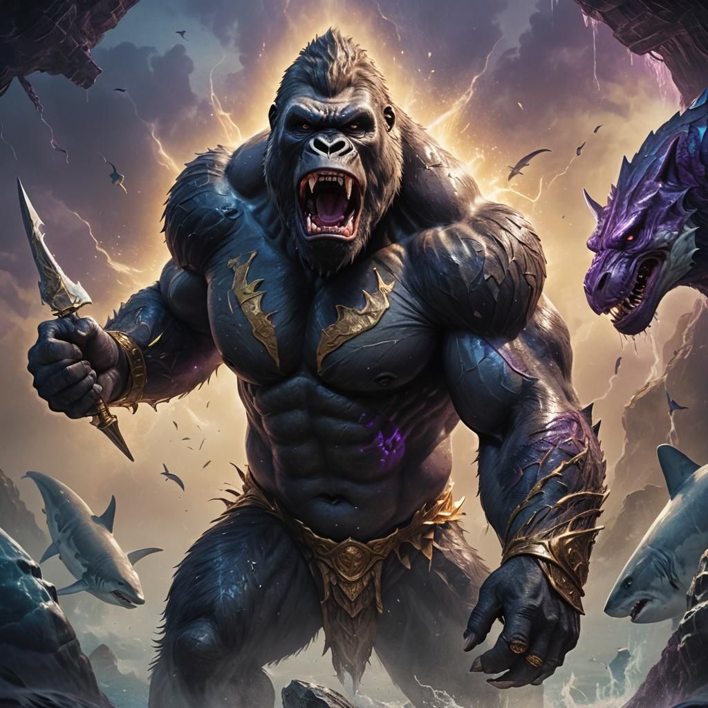 Gorilla Shark Hybrid in a Tropical Fantasy Setting